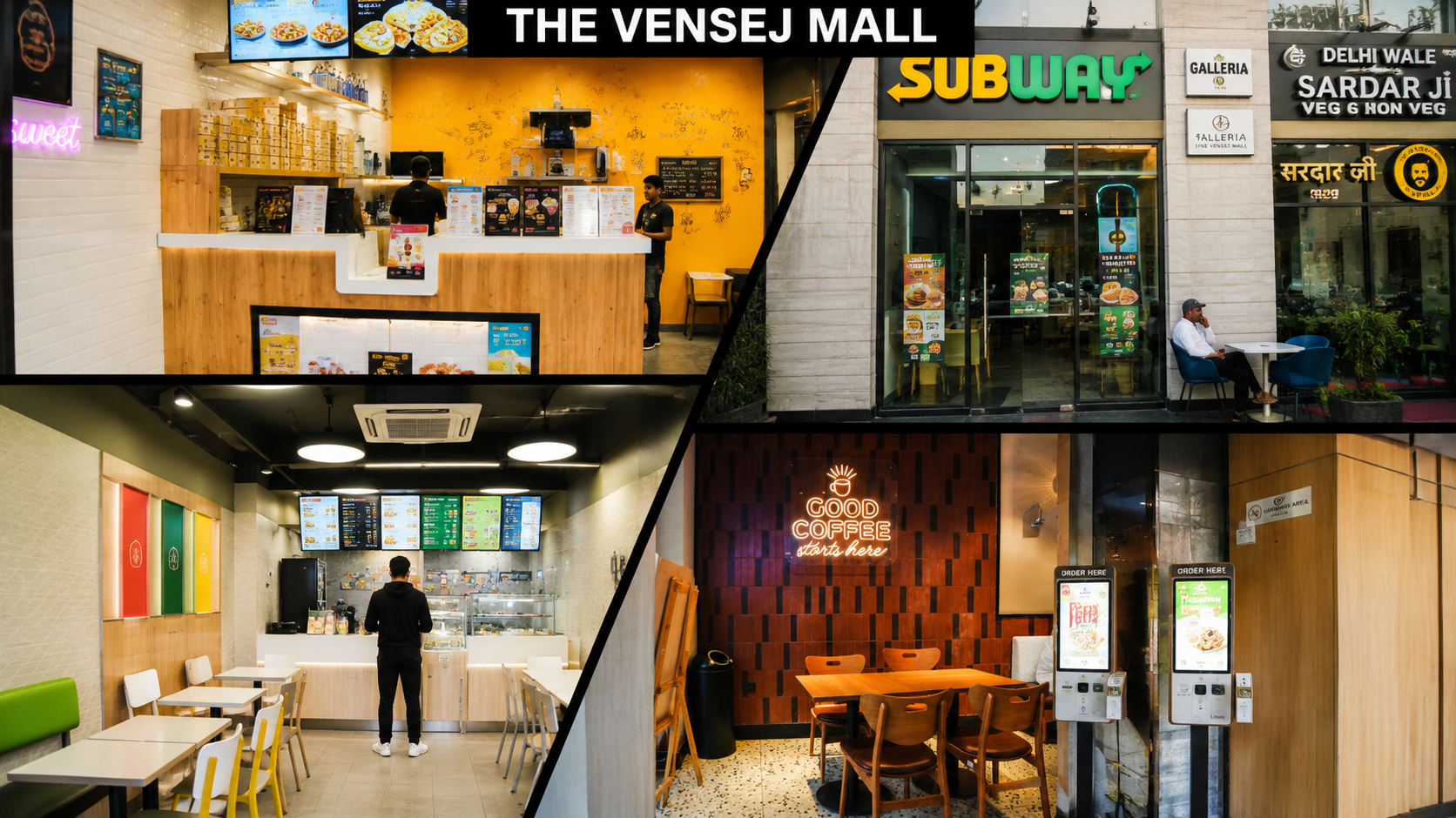 Food mall in Gurgaon featuring Subway, café, and popular food outlets at The Vensej Mall Gurgaon